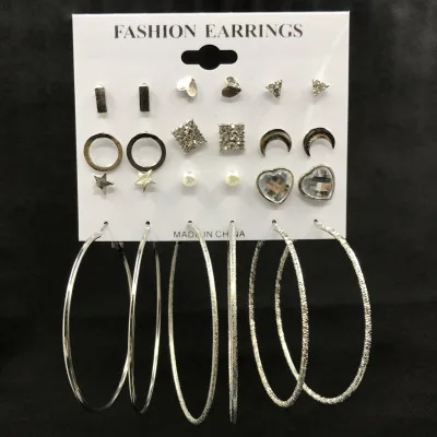 

12pairs/set Statement Earrings 2019 Metal Round Geometric Earrings For Women Hanging Earrings Drop Earing Modern Jewelry Pun