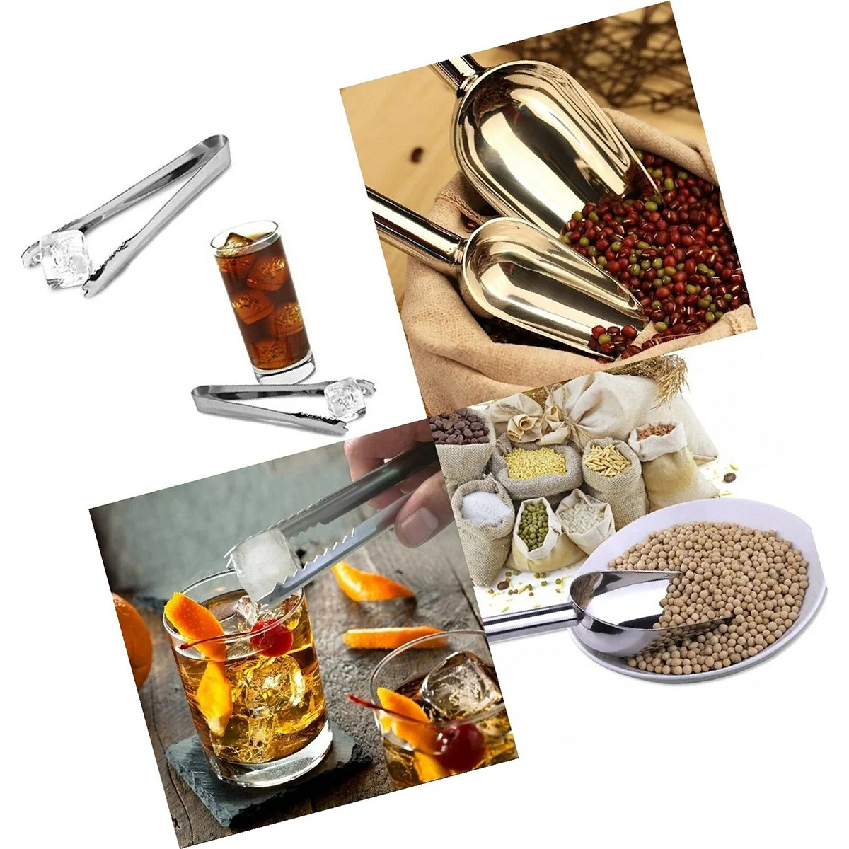16 Pcs Stainless Steel Ice Scoop Candy Buffet Tongs Kitchen Utility Scoops Wedding Bar BBQ Party (6/8 Inch) |