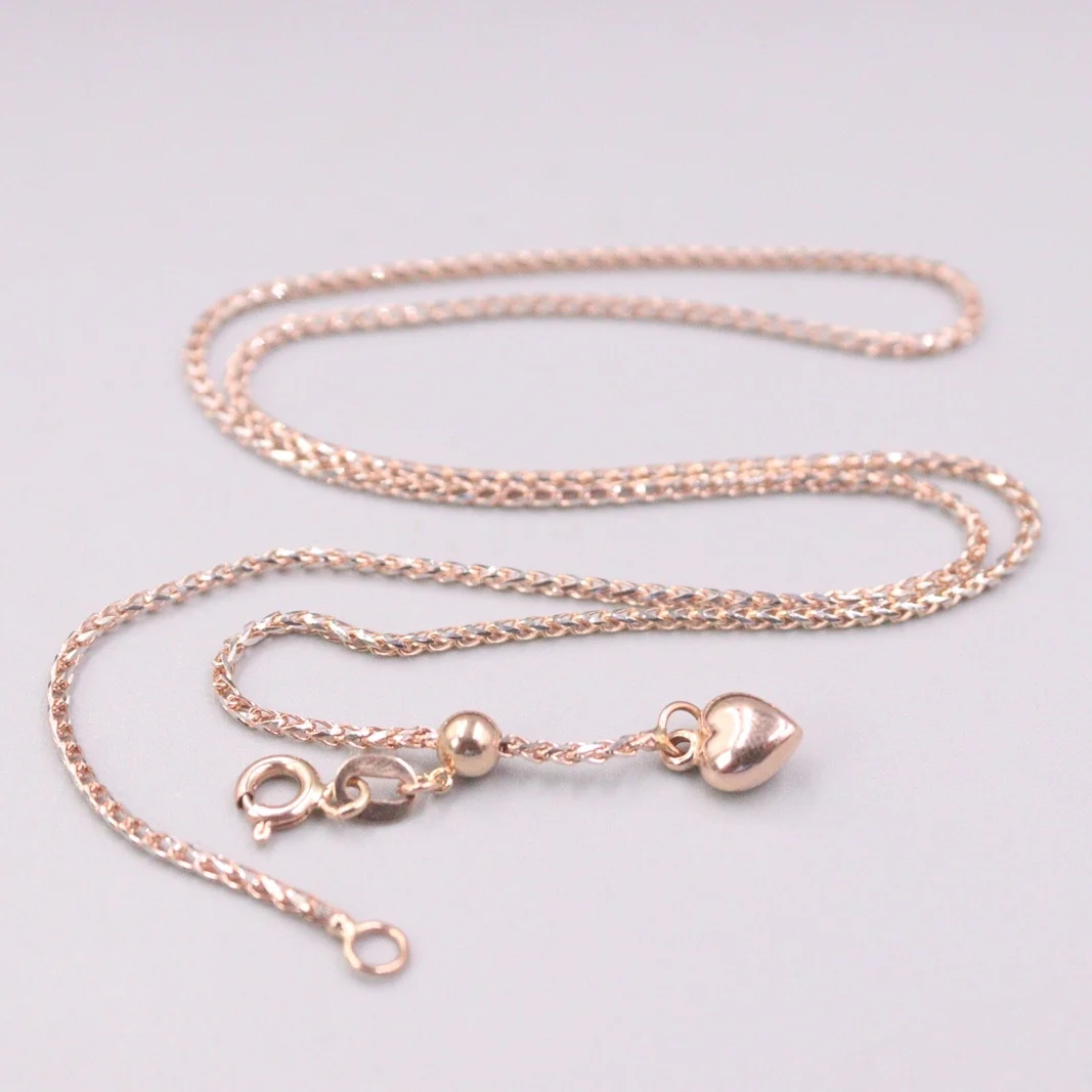 

Au750 Real 18K Rose Gold Chain Neckalce For Women Female 1.2mm Shiny Wheat Choker Gold Necklace 18''L Gift