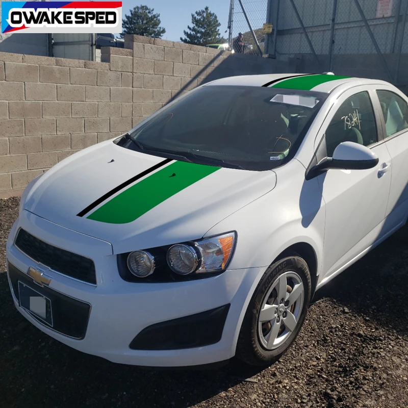 1 set Car Hood Roof Tail Sticker Racing Sport Stripes For-Chevrolet Sonic Whole Body Auto Vinyl Decals Exterior Accessories (4)