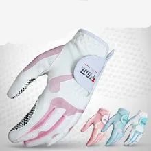 Женские перчатки для гольфа, мягкие дышащие перчатки для гольфа из натуральной овчины с противоскользящими гранулами, перчатки для гольфа розового и синего цвета