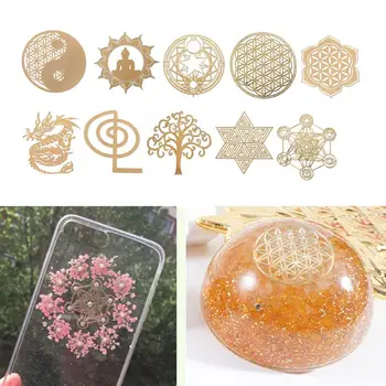 

6.8cm 7 Chakra Copper Energy Tower Orgonite Sticker Flower Life Tree Pyramid Epoxy Resin Material Jewelry Making 10Pcs/Set