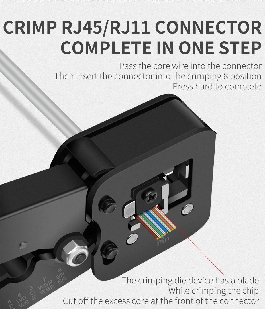 CNCOB RJ45 Pliers Perforated Crimp Cat5 Cat5e Cat6 Cat6a Network Crimping Tool Ethernet Cable Stripper Networking Clamp Clip Lan