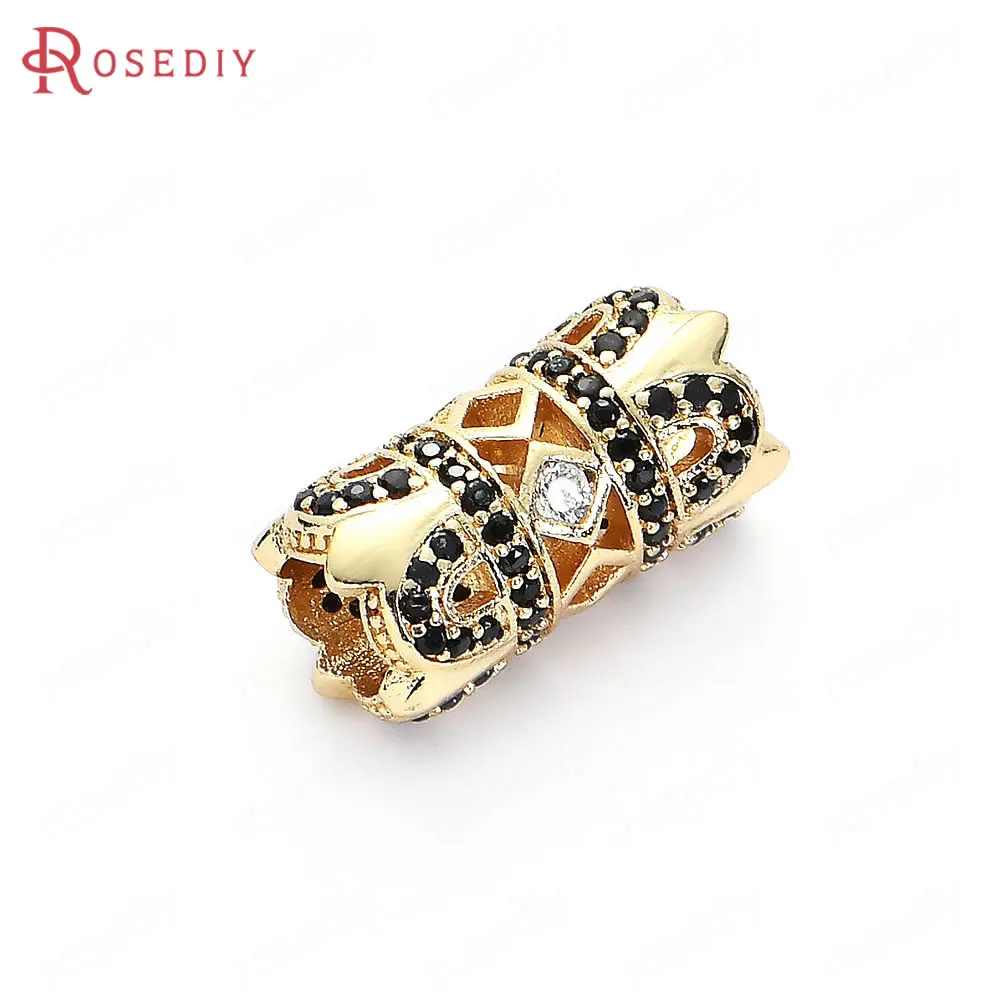 37323)2PCS 8x15.5MM Brass and Zircon Cylinder Spacer Beads Bracelets Beads Jewelry Making Supplies Diy Findings Accessories