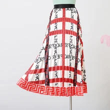 Плиссированная юбка осенняя и зимняя элегантная ретро печать слово большие качели Высокая талия похудение длинная юбка
