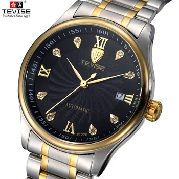 

TEVISE 8122 Men Automatic Mechanics Round Dial Rhinestone Wrist Watch Fashionable Male Casual Stainless Steel Wristwatches Gift
