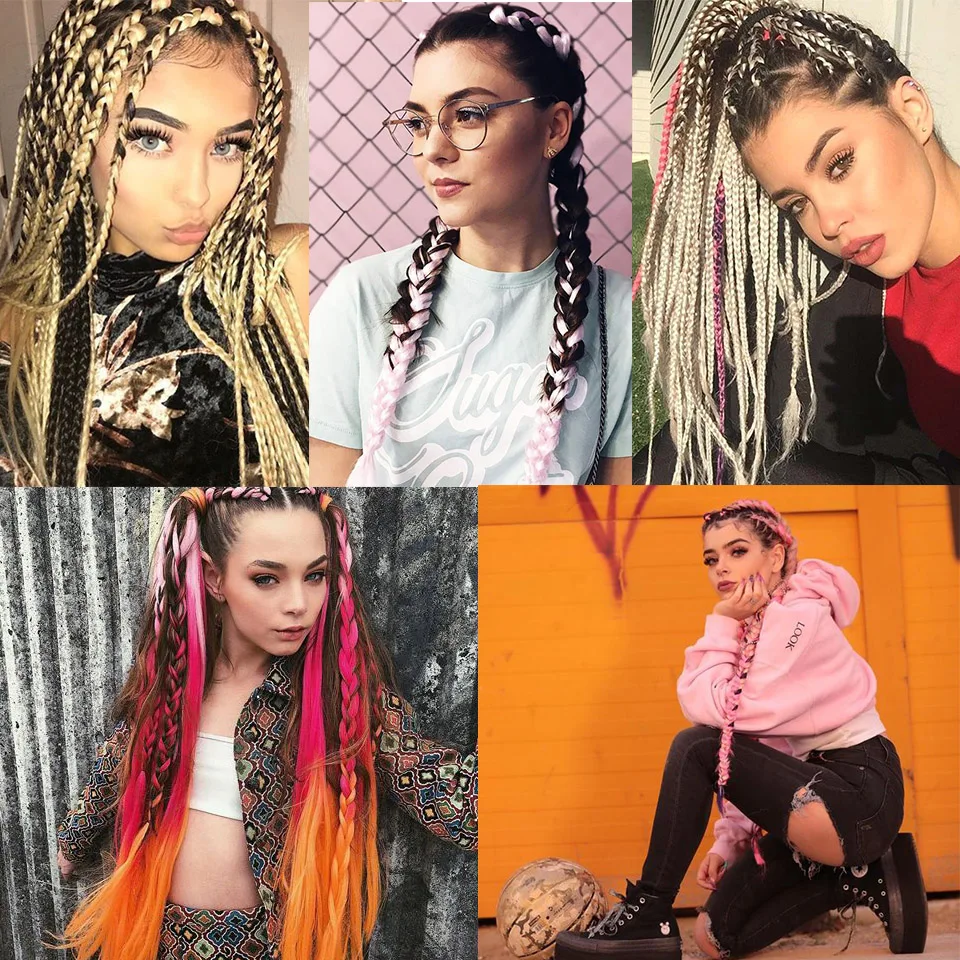 24 дюйма длинные Омбре Джамбо синтетические плетеные волосы крючком косы Розовый