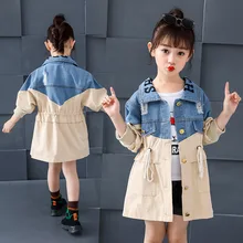 Spring Clothing Jeans Coat for Girls Denim Jackets Cartoon Children Outerwear Kid Active Autumn Clothes Teenager Long Trench Top