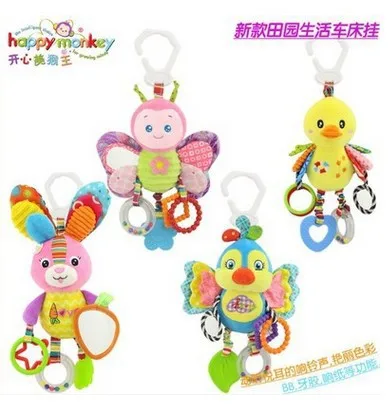  HAPPY Monkey Infant Animal Rattle Bed Hanging Newborns Baby with Teether BB Device xiang zhi Car Ha