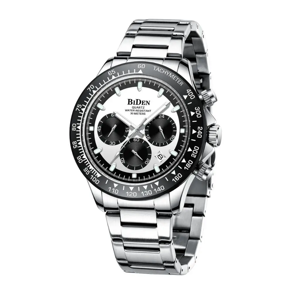 

BIDEN Sports Watches Men Aircraft Pointer Luminous Quartz Watch 30M Waterproof Blue Full Steel Military Wrist Watch With Box