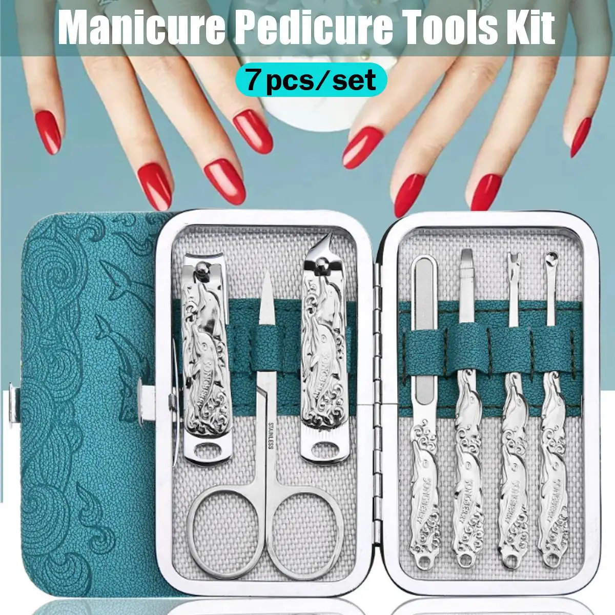 

2019 New 7Pcs Professional manicure Stainless Steel Nail Clippers Scissors Suit Set Kits Manicure Set Nail Tool nail art tools