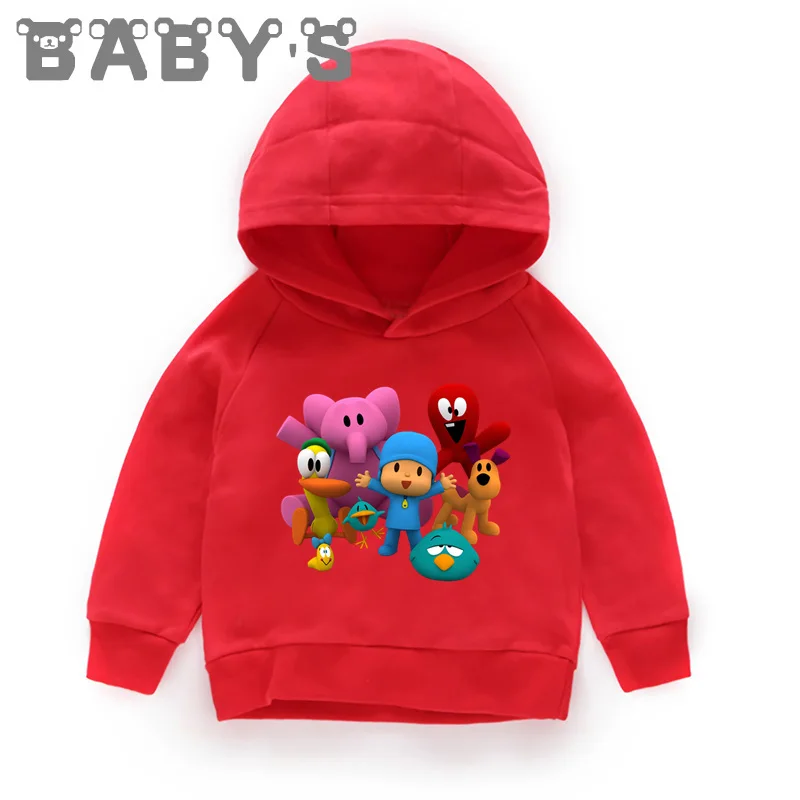 Детские толстовки с капюшоном; Детские забавные толстовки с рисунком Pocoyo; хлопковый пуловер для малышей; топы; Одежда для мальчиков и девочек; KMT5313 - Цвет: 5313C-Red