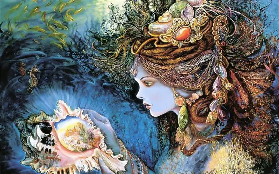 海的女儿光彩夺目欧式复古怀旧神话背景墙画