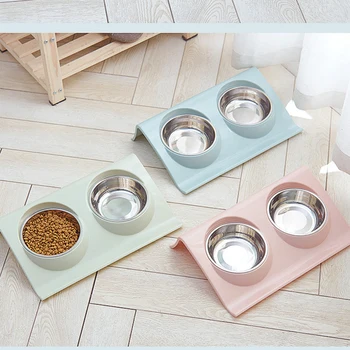 

Double Dog Cat Bowl Stainless Steel Splash-proof Pet Food Water Feeder For Dog Puppy Cat Feeding Dishes Pet Feeding Station Bowl