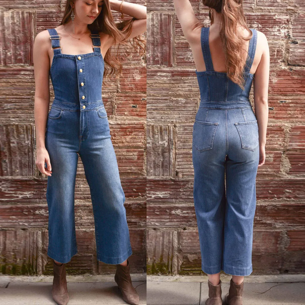 

2019 Fashion Spring Women Overalls Cool Denim Jumpsuit Casual Jeans Sleeveless Jumpsuits Button Rompers Plus Size S-xl#G30