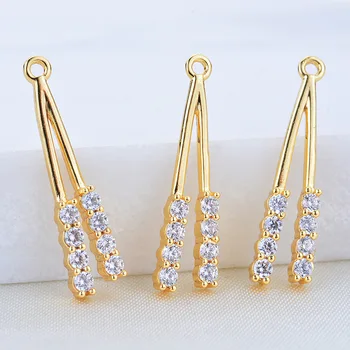 

(278) 4PCS 4.5x18.5MM 24K Gold Color Plated Brass with Zircon Earrings Charms Pendants High Quality DIY Jewelry Making Findings