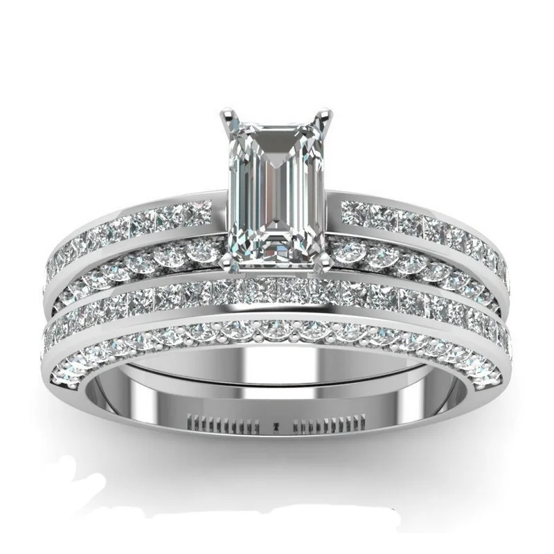 

2pcs/set Exquisite Women Ring Set Simple White Zircon Ring For Women Accessories Jewelry Anniversary Gift