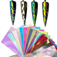 Новинка, многоцветные наклейки для маникюра с лазерным пламенем, переводные наклейки для ногтей, декоративные наклейки для ногтей