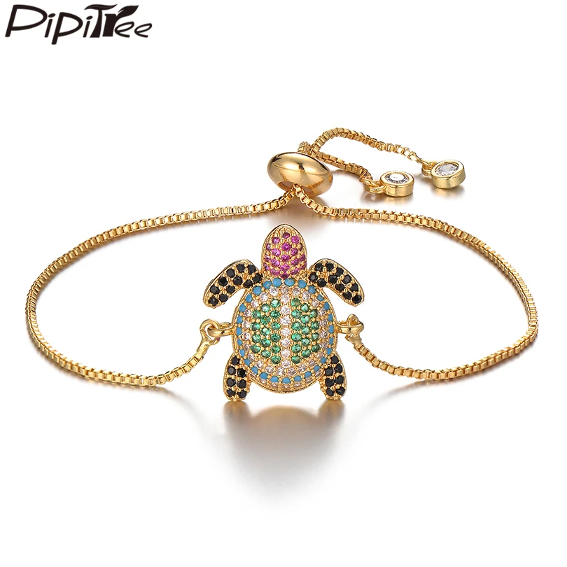 

Pipitree Multi Cubic Zirconia Big Sea Turtle Bracelet Copper Slider Chain Charm Bracelets for Women Men Fashion Animal Jewelry