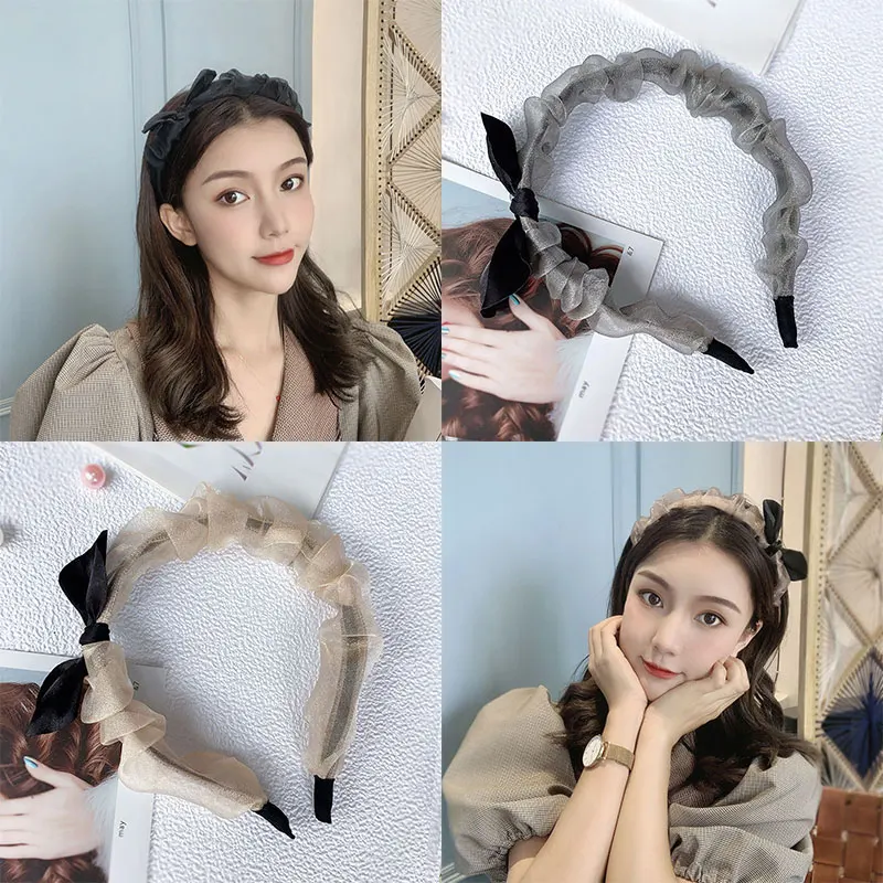 

Sweet Transparent Mesh Organza Headband Women Cute Rabbit Ears Head Hoop Solid Color Hair Hoop Bow Hairbands Hair Accessories