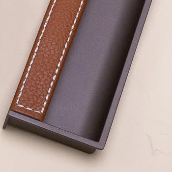

Simple Furniture Cupboard Concealed Leather Handle Sliding Door Cabinet Embedded Hiding Knob Drawer Closet Square Pen and Pulls