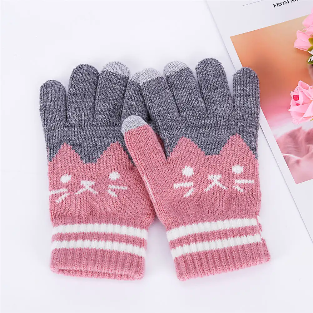 MISM зимние женские перчатки для сенсорного экрана, шерстяные вязаные наручные перчатки, женские перчатки со снежинками на весь палец, перчатки унисекс, варежки - Цвет: B