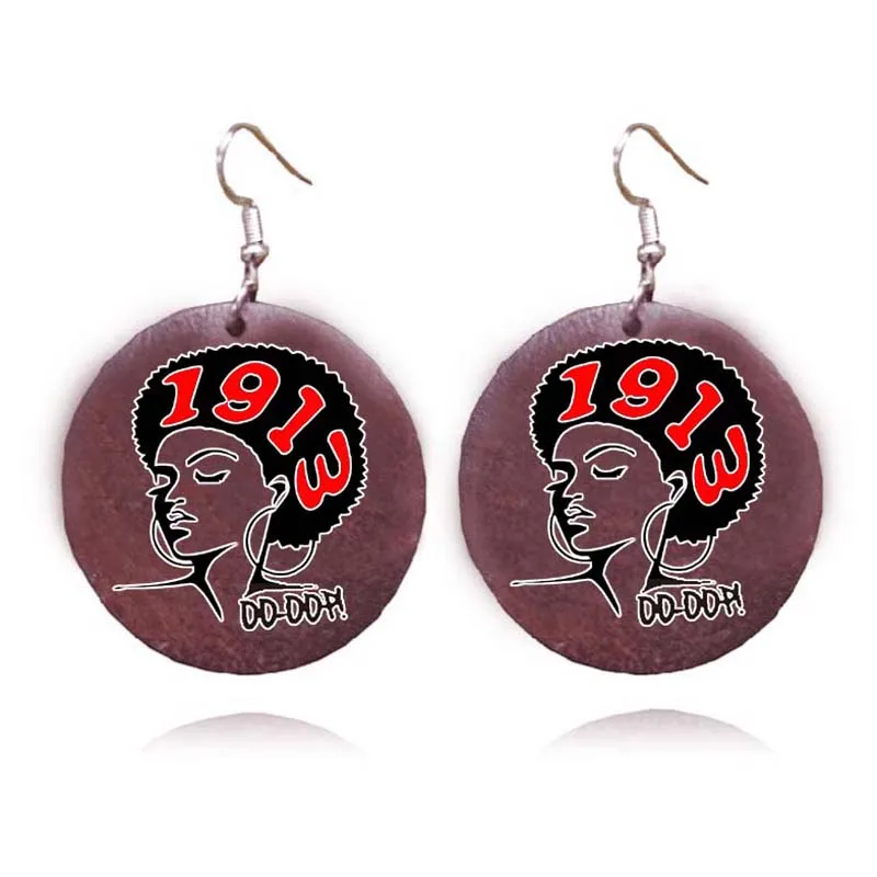 

Greek sorority African Natural wooden Delta Sigma Theta Earrings