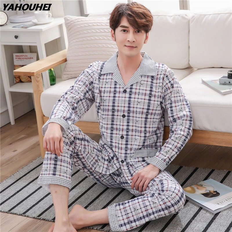 

Cotton Casual Plaid Pajama Sets For Men 2020 Autumn Winter Long Sleeve Soft Comfortable Pyjama Male Homewear Lounge Home Clothes