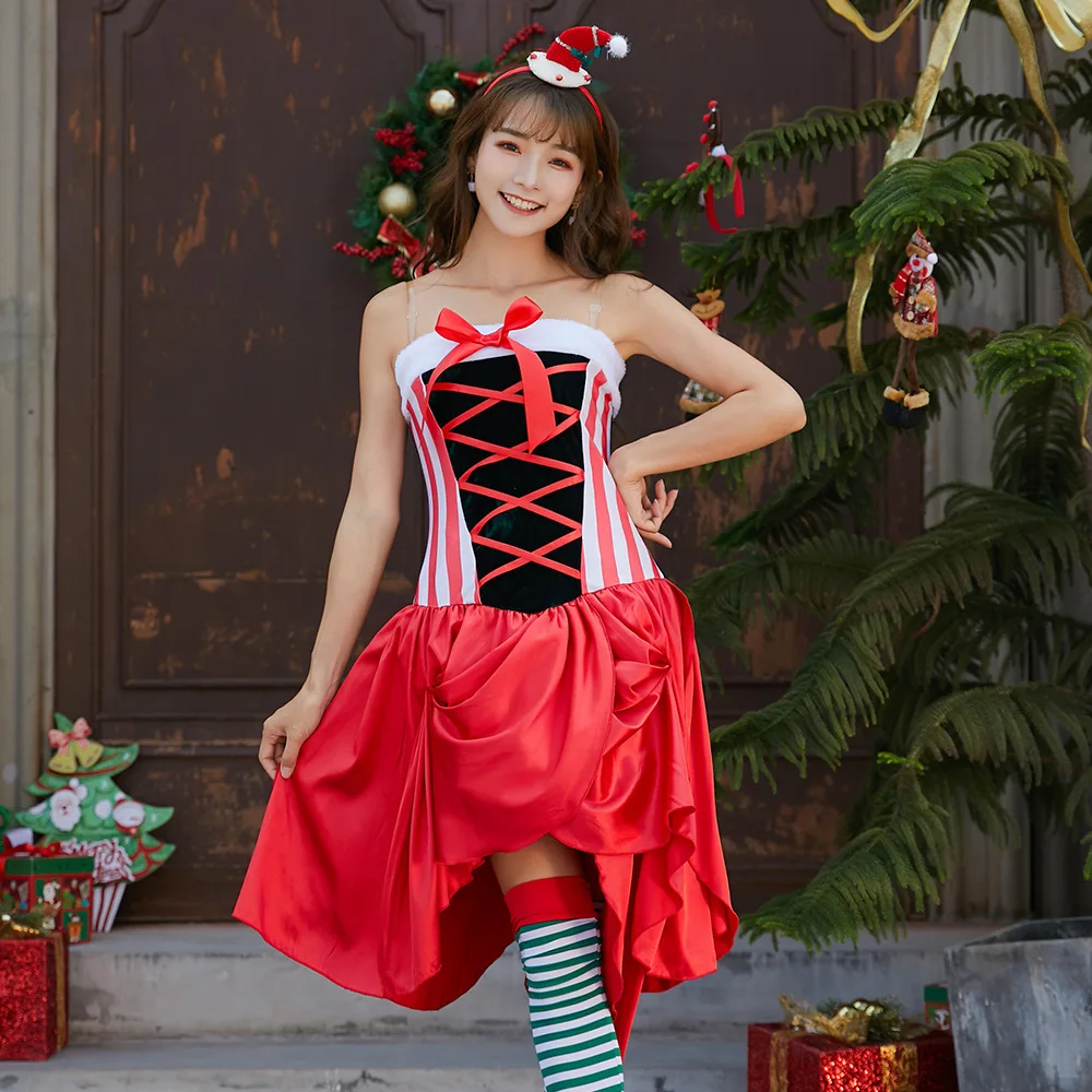 Рождественский костюм экспорт из Японии и Южной Кореи вечерние красные клетчатые рождественские платья