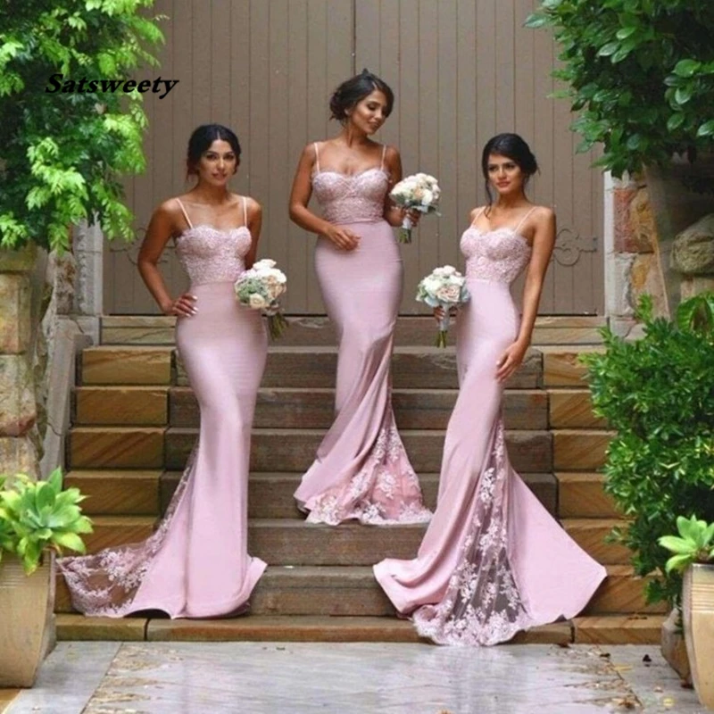 Sexy-Bridesmaid-Dresses-Spaghetti-Strap-Vestido-De-Festa-De-Casamento-Sheer-Lace-Applique-Blush-Peach-Long