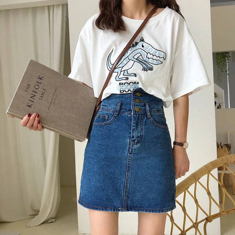 

Photo Shoot 2018 Summer Korean-style New Style Stereo Significant Leg Retro A- line High-waisted Denim Skirt Women's
