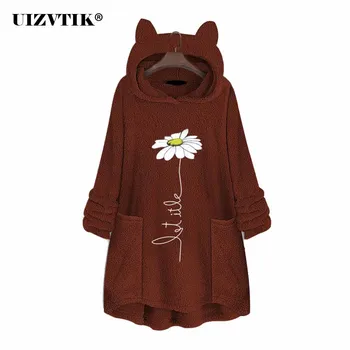 

Autumn Winter Hoodies Sweatshirt Women 2020 Casual Small Daisies Fleece Pullover Long Hooded Jacket Female Plus Size Loose Tops