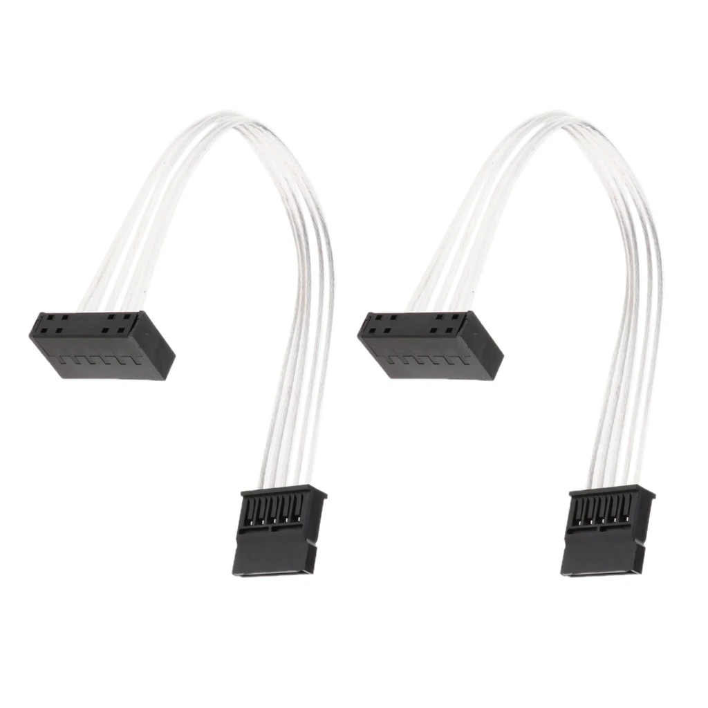 2 Pack 20cm SATA Male to Female Power Supply Extension Cable Wire for PC Computer SSD/HDD (White)