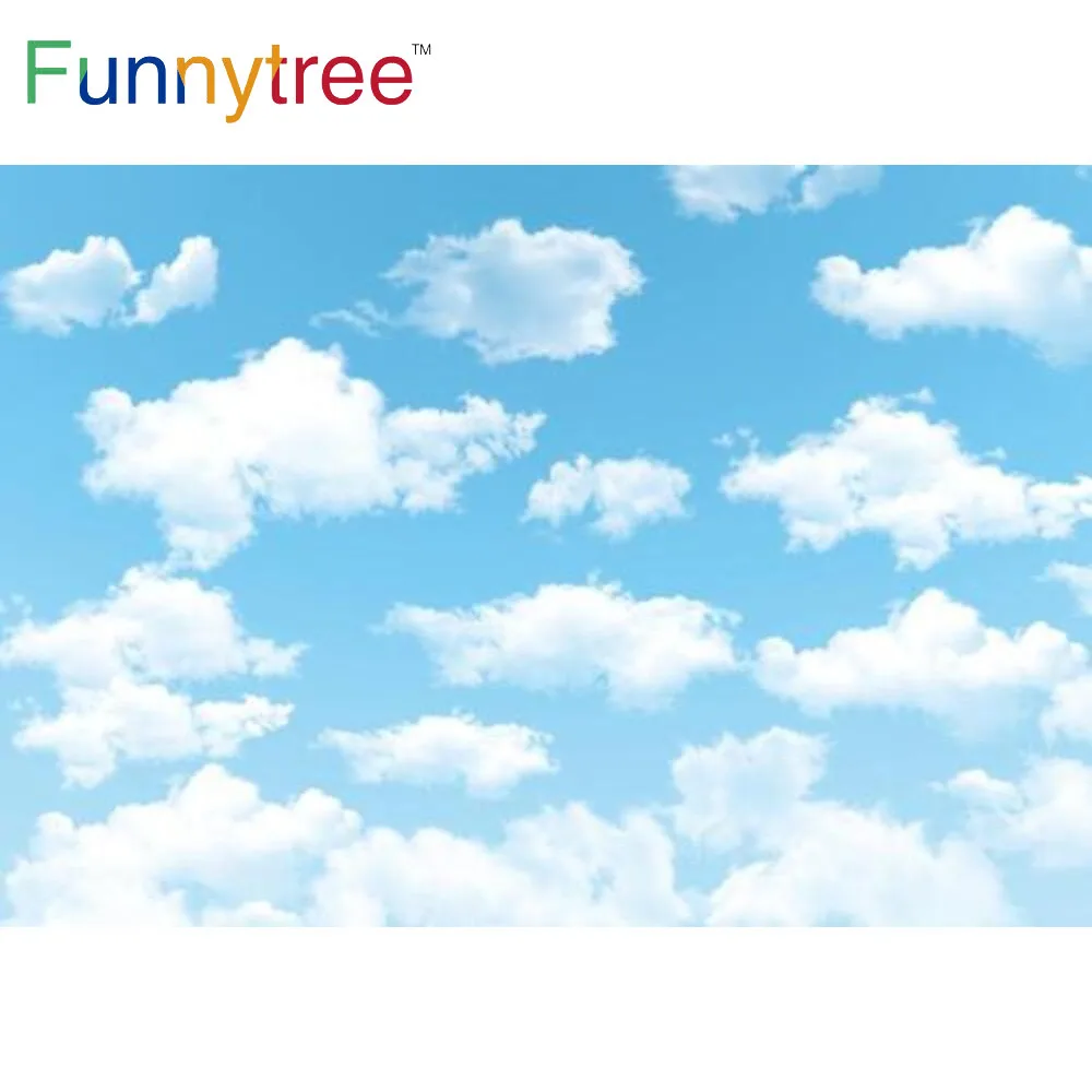 

Funnytree Blue Sky Backdrop White Clouds Birthday Party Baby Shower Newborn Travel Aviator Welcome Photophone Background