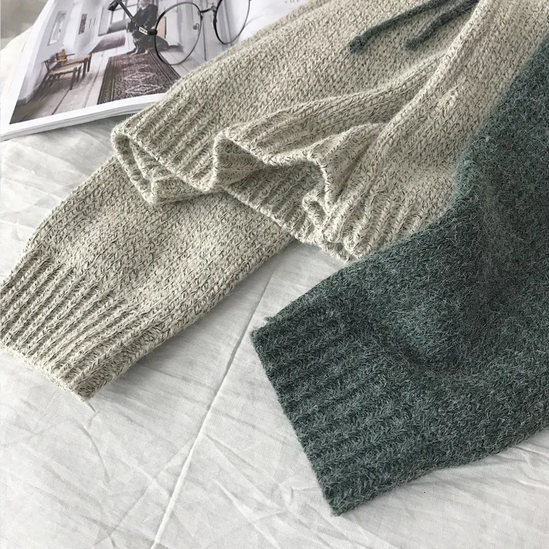 Winter Sweater Men Warm Fashion Sweter Lace Casual Knit Sweaters Man Streetwear Loose Long-sleeved Pullover Male Clothes
