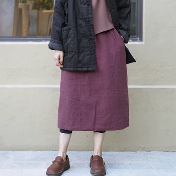 

SCUWLINEN 2019 Winter Women Skirts Vintage Solid Elastic Waist All-match Thick Warm Cotton Quilted Skirts Jupe Femme P160