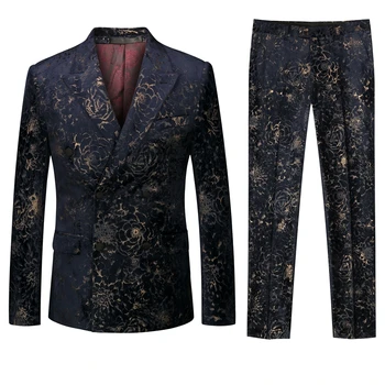

good quality 2019 winter flannel mens slim fit double breasted suit floral print designer wedding tuxedos
