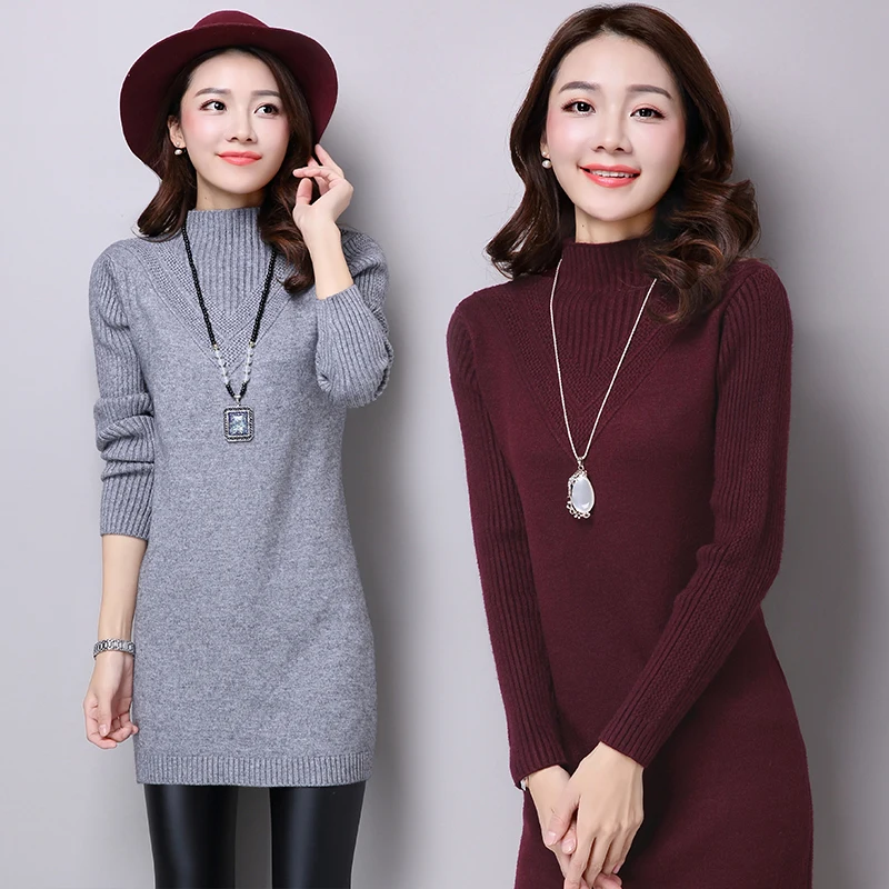 

Half High Collar Sweater Dress Women Elegant Long Sleeve Solid Casual Slim Long Sleeve Knitted Elegant Bottoming Dress NS4789