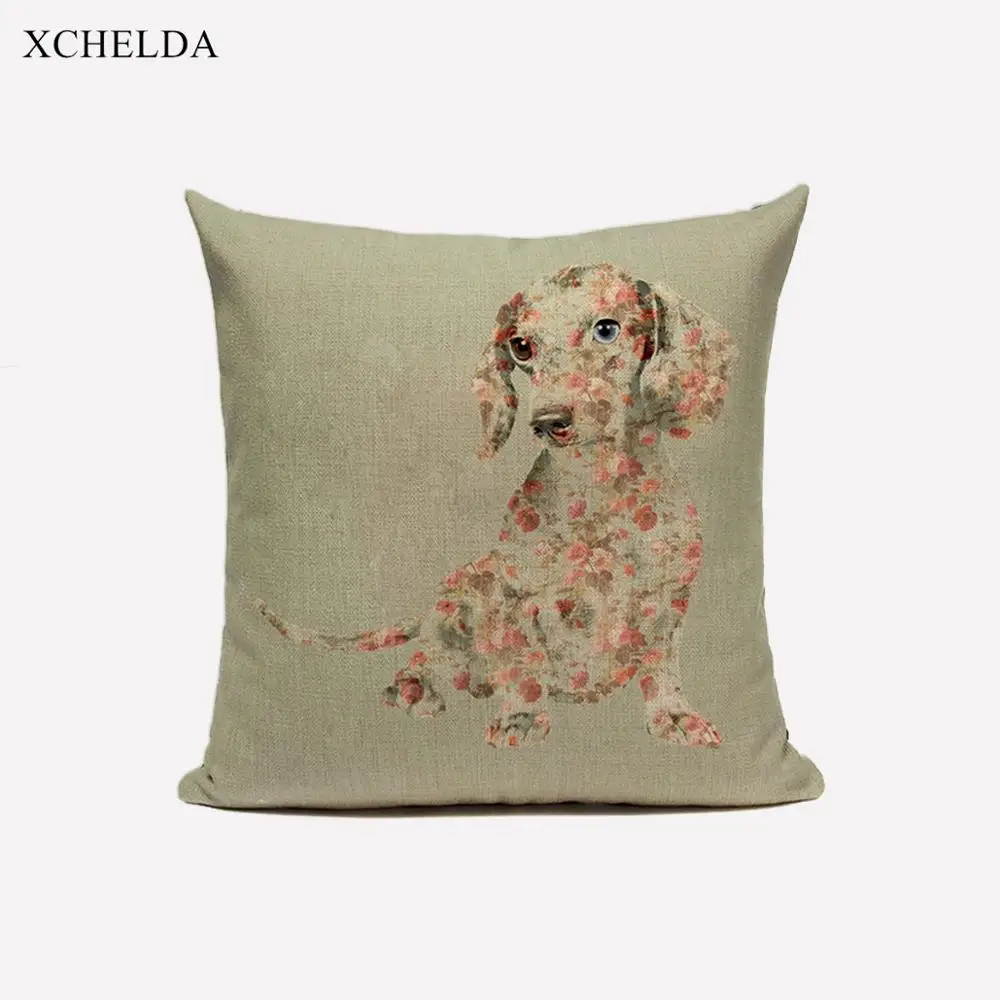 Linen Cushion Cover 45*45  Dachshund Printed Home Decorative Sofa Coffee Car Seat PillowCase Chair Throw Pillow Case funda cojin