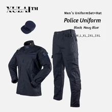 estilo militar Militar Conjuntos masculinos azul marinho uniformes da polícia guardas de segurança uniforme do exército acu ripstop uiforms militares com boina chapéus