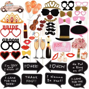 

52Pcs Photo Booth Props DIY Mask Mustache Stick Bridal Shower Decor Festive Party Events Decoration Favor Supplies Photo booth