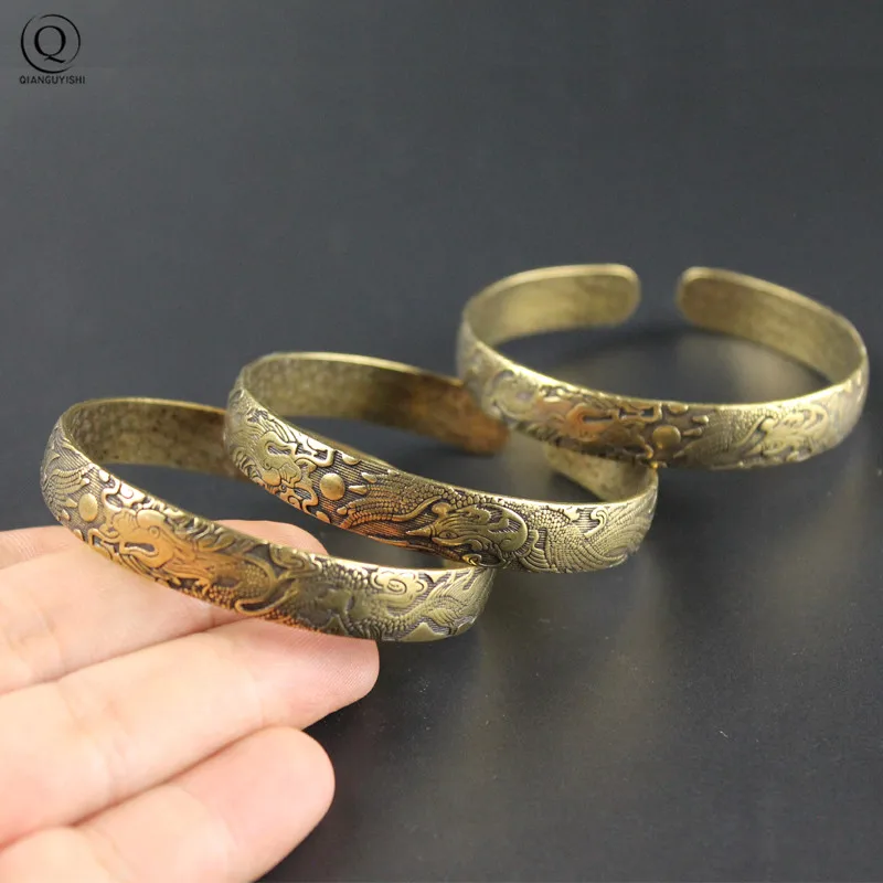 Retro Brass Dragon Phoenix Pattern Princess Bangle Classic Pure Copper Open Bracelet Ancient Women Wristband Valentine's Gifts Bangle Bracelet