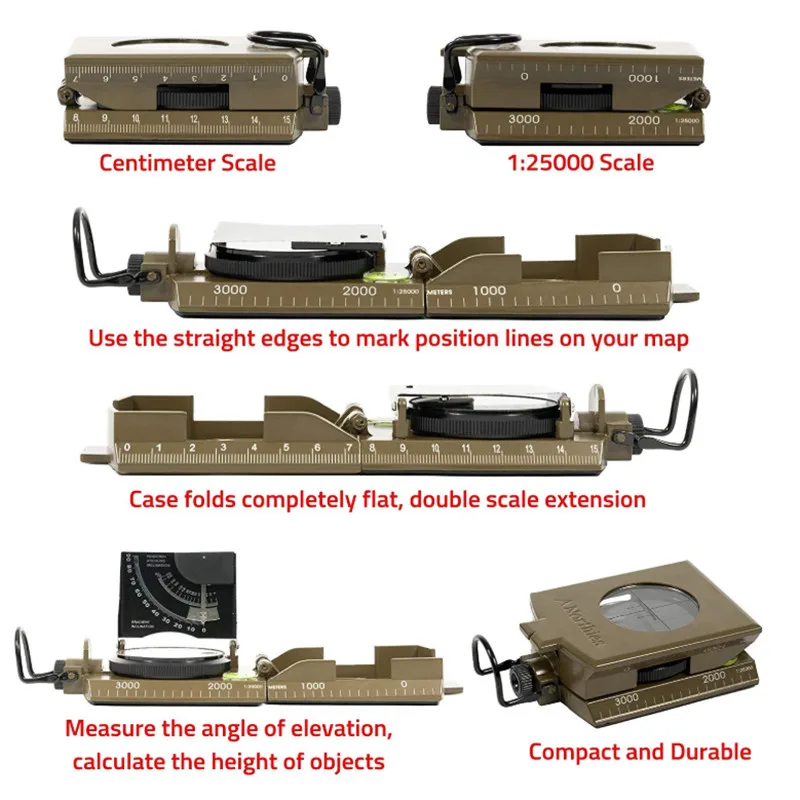 Военный линзатический Прицельный с флуоресцентным портативным компасом с инклинометром и сумкой для переноски для кемпинга, пеших прогулок, охоты