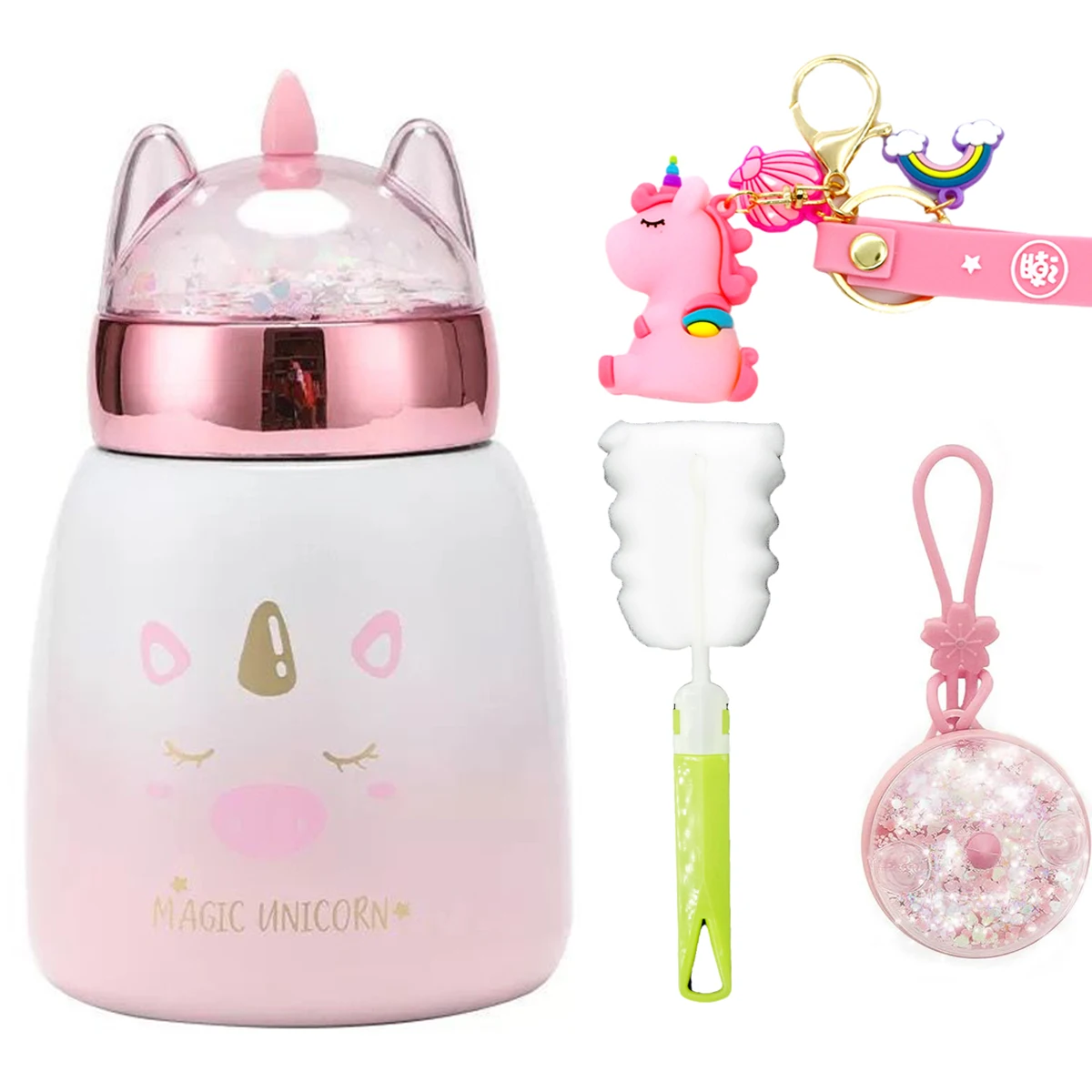 12 Oz UNICORN GLITTER 18/8 Stainless Steel Double Wall Vacuum Insulated Kids Water Bottle Leak Proof with BPA FREE Multi-Color Sparkling Glitter Top Unicorn Blue 