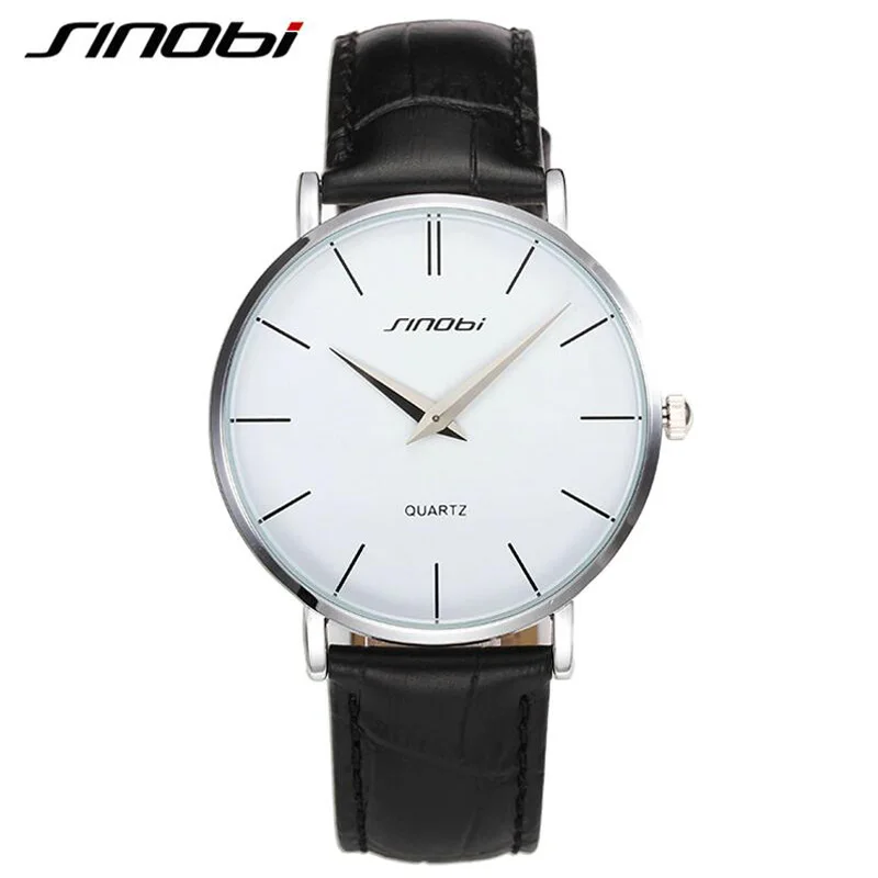 Супер тонкий кварцевые повседневные наручные часы бизнес Япония SINOBI бренд кожа аналоговые кварцевые часы Мужская мода relojes hombre - Цвет: Texture White
