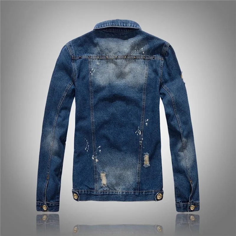 KIOVNO Men's Ripped Casual Denim Jackets With Rivet Slim Fit Distressed Jeans Jackets Outwear For Male Blue (5)
