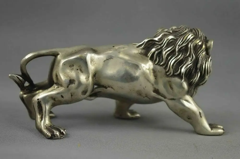Da Collezione Decorazione Old Miao Argento Carve Feroce Statua Del Leone