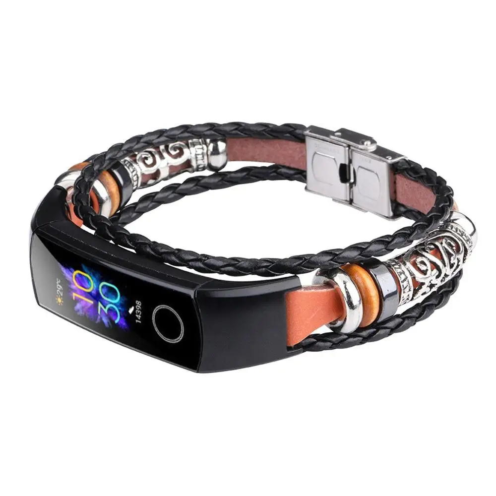 

Replacement Leather Beading Bracelet Strap Weave Braided for Huawei Honor Band 5 vintage chain's style gift for lover