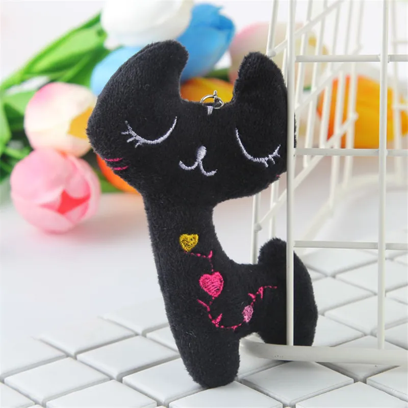 Cute Cartoon Cat Plush Keychain Toys Small Black Cat Neko Animals Key Bag Pendants Dolls Wedding Flower Bouquet Gift 10pcslot  (5)