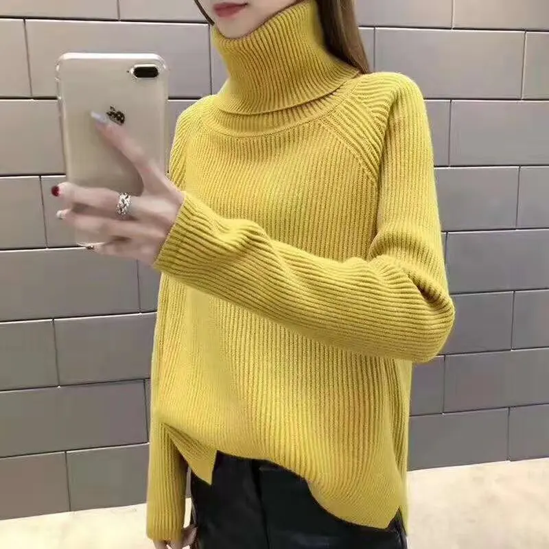 Skup OLONY 2019 zima nowy mody zagęszczony ciepły golf kobiecy sweter z długim rękawem Casual Solid Color Slim proste swetry